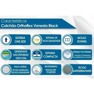 Colchão Solteirão Molas Bonnel Venezia Black Euro Pillow (96x203x24) - Orthoflex