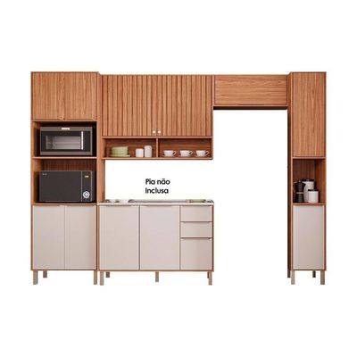 Cozinha Completa 5 Peças Divina 2 Aéreos 1 Balcão 1 Paneleiro 1 Torre Quente C5p185 Freijó Off White