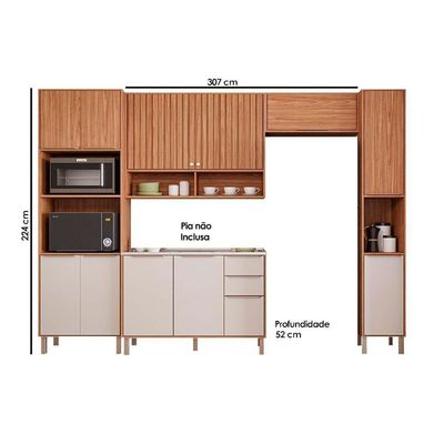 Cozinha Completa 5 Peças Divina 2 Aéreos 1 Balcão 1 Paneleiro 1 Torre Quente C5p185 Freijó Off White
