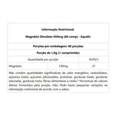 Magnésio Dimalato 650mg (60 Comp) - Padrão: único