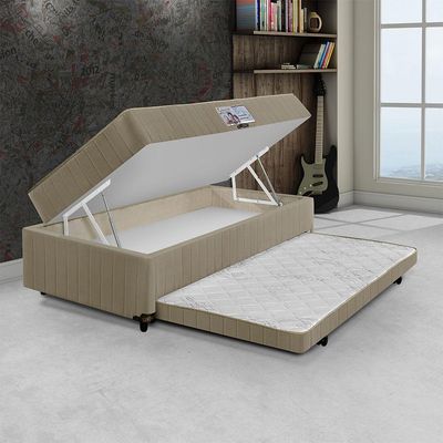 Colchão Solteiro Magnifico Pocket 3em1 Colchão Molas Ensacadas + Baú + Cama Auxiliar D28 88x60x188 - Bege