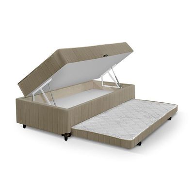 Colchão Solteiro Magnifico Pocket 3em1 Colchão Molas Ensacadas + Baú + Cama Auxiliar D28 88x60x188 - Bege