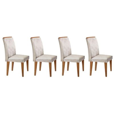 Kit 4 Cadeiras De Cozinha Lunara 4 Un Imbuia Suede Creme Rufato