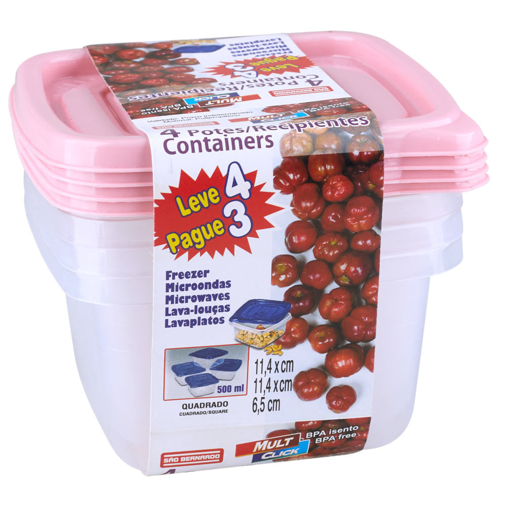 Conjunto de Potes São Bernardo Multiclick em Plástico Quadrado com