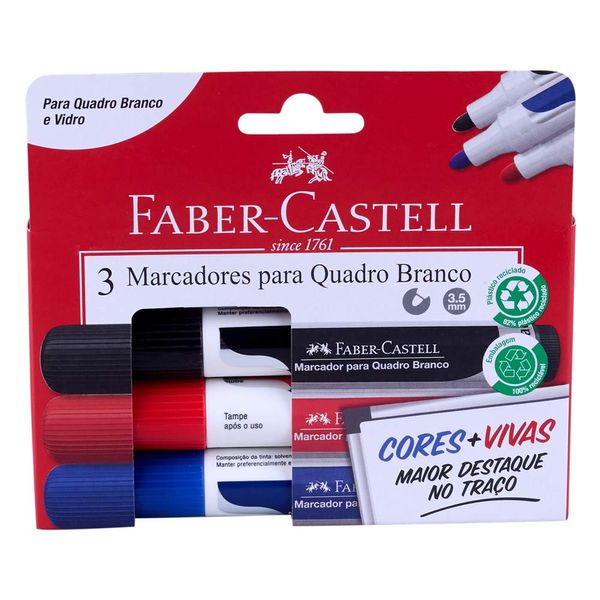 Marcador para Quadro Branco Faber-Castell Color com 3 Unidades