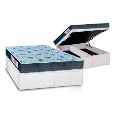 Cama Box Baú King: Colchão Espuma D45 Orthoflex Comfortpedic Line + Base Crc Courano White (193x203)
