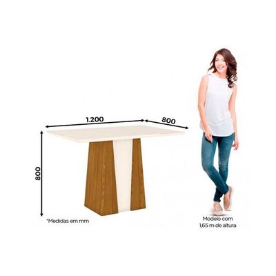 Conjunto Mesa De Cozinha Orus Tampo Madeirado Com Vidro 120x80cm E 4 Cadeiras Vita Nature Suede Light Bege Henn