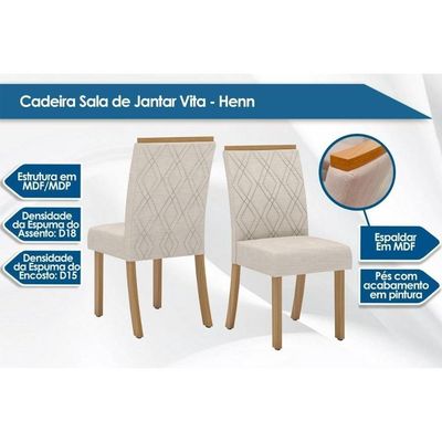 Conjunto Mesa De Cozinha Orus Tampo Madeirado Com Vidro 120x80cm E 4 Cadeiras Vita Nature Suede Light Bege Henn
