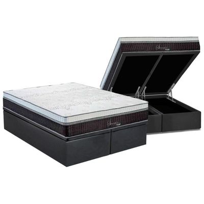 Cama Box Baú Queen: Colchão Molas Ensacadas Polar Superlastic Serenatta + Base Crc Suede Gray (158x198)