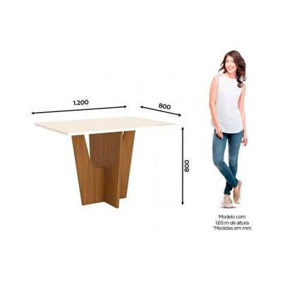 Conjunto Mesa De Cozinha Vértice Tampo Madeirado Com Vidro Canto Reto 120x80cm E 4 Cadeiras Bella Nature Amêndoa Henn