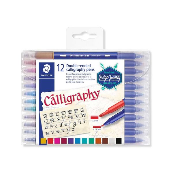 Caneta Hidrográfica Staedtler Calligraphy Ponta Dupla Chanfrada 12 Cores