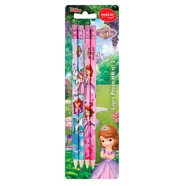 Lápis Grafite Molin Princesa Sofia N° 2 com Borracha 4 Unidades Lápis Grafite Molin Princesa Sofia N° 2 com Borracha 4 Unidades