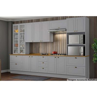 Módulo Cozinha Americana Balcão Com Tampo Com 2 Portas 80cm Branco2 Aéreos + 1 Balcão + 1 Complemento