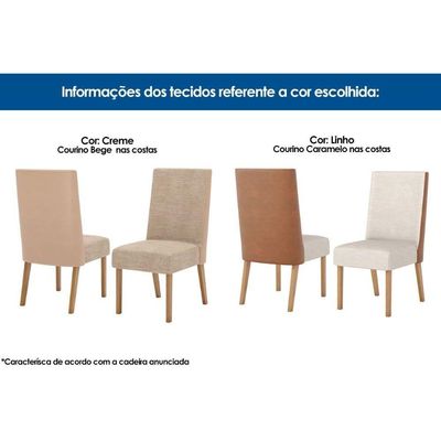 Conjunto Mesa Sala Jantar Yara Com Tampo Madeirado Com Vidro Curvo 200x90cm E 6 Cadeiras Anne Nature Courano Linho Henn