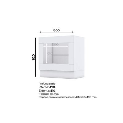 Módulo Cozinha Americana Balcão Com Tampo Para Forno De Embutir 80cm Branco2 Aéreos + 1 Balcão + 1 Complemento