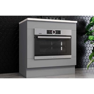 Módulo Cozinha Americana Balcão Com Tampo Para Forno De Embutir E Cooktop 80cm Cinza2 Aéreos + 1 Balcão + 1 Complemento