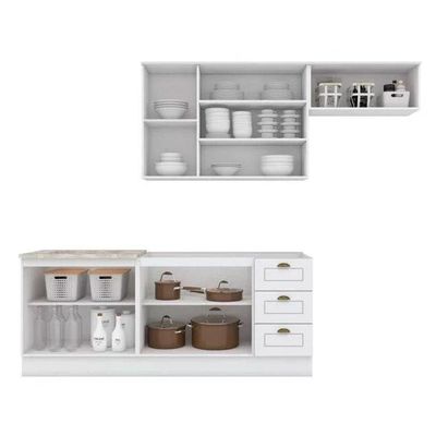 Kit Cozinha Modulada 5 Peças Americana 2 Aéreos + 2 Balcões + 1 Complemento Sem Pia Cz131 Branco
