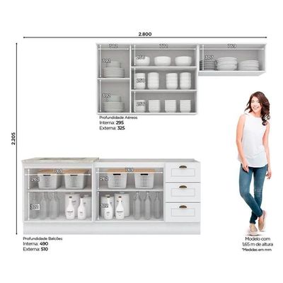 Kit Cozinha Modulada 5 Peças Americana 2 Aéreos + 2 Balcões + 1 Complemento Sem Pia Cz131 Branco