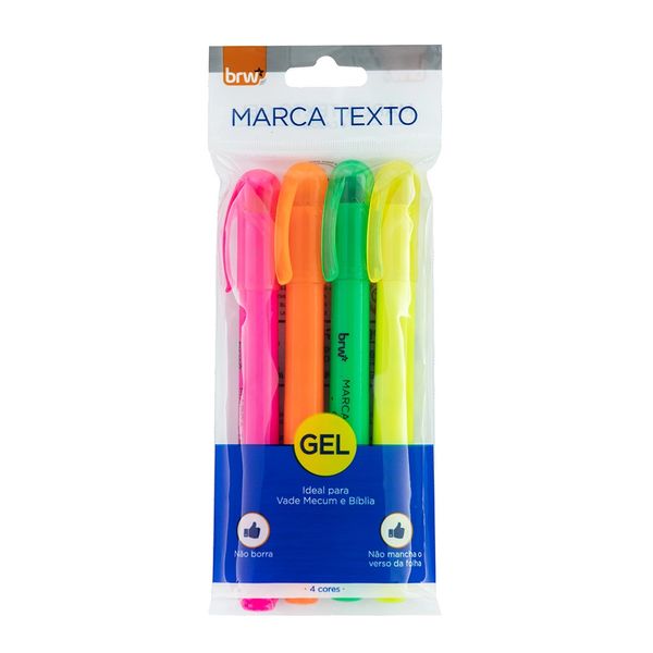 Kit Marca Texto Gel BRW Fluorescente com 4 Unidades Kit Marca Texto Gel BRW Fluorescente com 4 Unidades