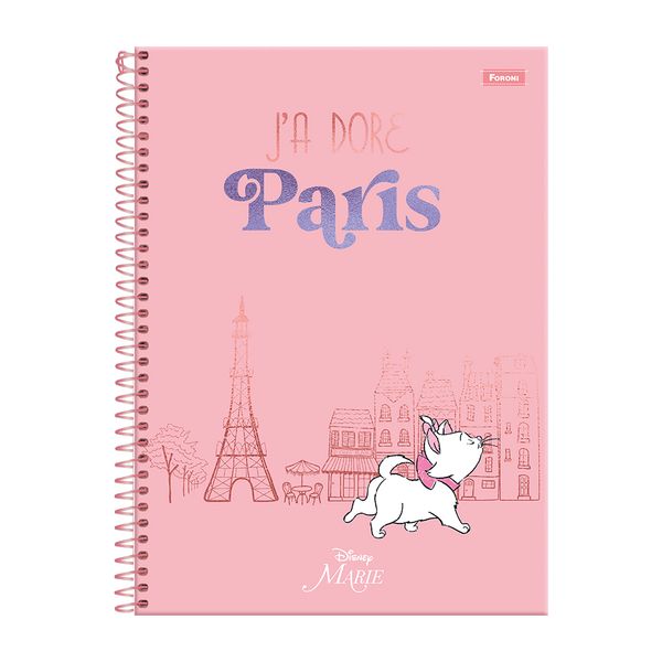 Caderno Universitário Foroni Espiral Capa Dura Disney Marie 1 Matéria 80 Folhas - Item Sortido
