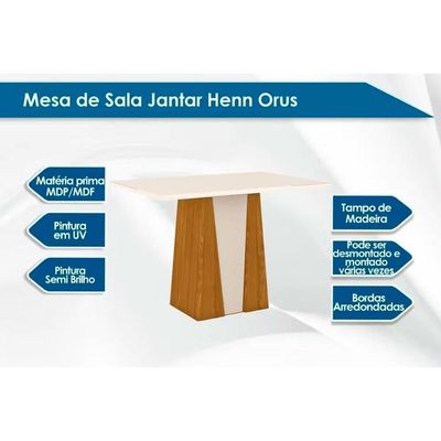 Conjunto Mesa Sala Jantar Orus Com Tampo Madeirado 120x80cm E 4 Cadeiras Vita Nature Off White Linho Bege Henn