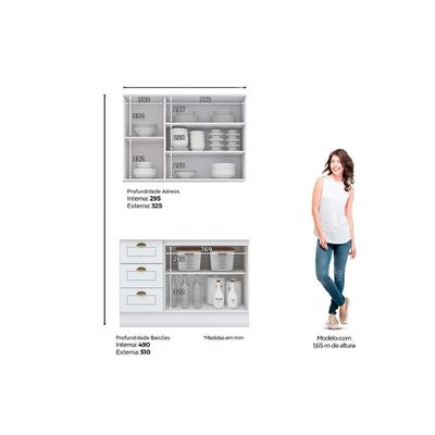 Kit Cozinha Modulada 3 Peças Americana 1 Aéreo + 1 Balcão + Complemento Cz125 Branco