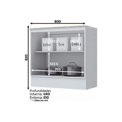 Gabinete De Cozinha Modulado Balcão Com Tampo Para Cooktop Americana Com 2 Portas 80cm Cinza
