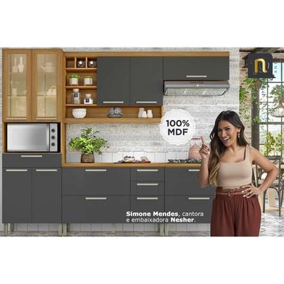Cozinha Modulada Completa Burguesa Premium 6 Peças 3aéreo+2balcões+ 1 Paneleiro C6p55 Freijó Grafite