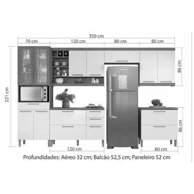 Cozinha Modulada Completa Burguesa Premium 6 Peças 3aéreo+2balcões+ 1 Paneleiro C6p55 Freijó Grafite