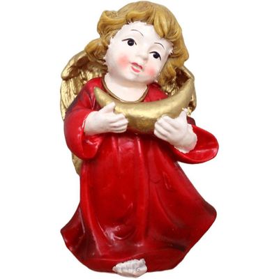 Kit Estatuetas Anjo Anjinho Vermelho Natal Em Resina De 13cm