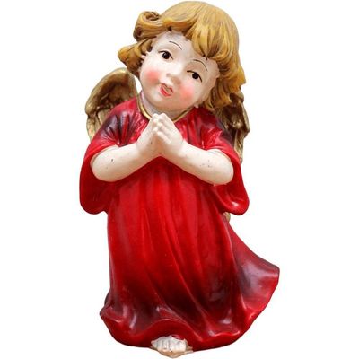 Kit Estatuetas Anjo Anjinho Vermelho Natal Em Resina De 13cm