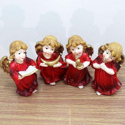 Kit Estatuetas Anjo Anjinho Vermelho Natal Em Resina De 13cm