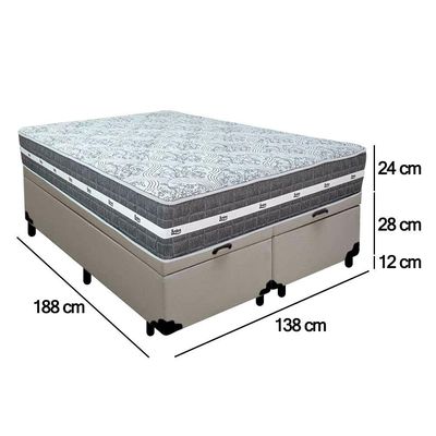 Cama Box Baú Casal Bipartido Sintético + Colchão Anjos Black Graphite Molas Ensacadas 138x188x64cm Branco