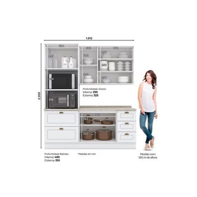 Cozinha Completa 4 Peças Americana 1 Aéreo Balcão 1 Paneleiro 1 Complemento Cz125 Branco