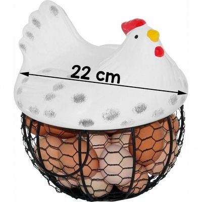 Cesto Galinha Porta Ovos Cerâmica Decorativo 12 Ovos Branco