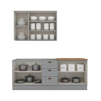 Kit Cozinha Modulada 4 Peças Americana 1 Aéreo + 2 Balcões + 1 Complemento Sem Pia Cz127 Cinza