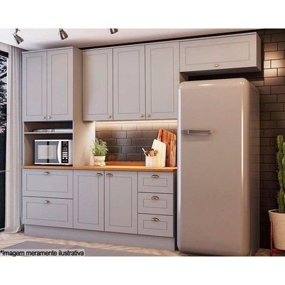 Cozinha Modulada Completa Americana 5 Peças 2 Aéreos + 1 Balcão + 1 Paneleiro + 1 Complemento C5p12 Cinza