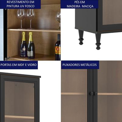 Cristaleira 2 Portas E Aparador 2 Gavetas 2 Portas Preto Dtall Preto