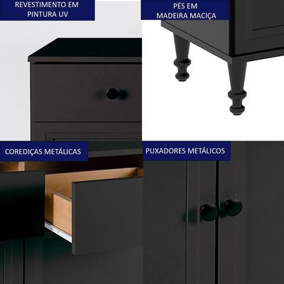 Cristaleira 2 Portas E Aparador 2 Gavetas 2 Portas Preto Dtall Preto