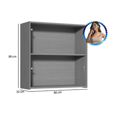 Armário Aéreo Cozinha Modulado Simone Mendes Com 2 Portas 80cm Carvalho Cinza