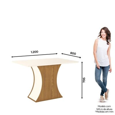 Mesa De Jantar 4 Lugares 120cm - Luiza - Nature - Off White