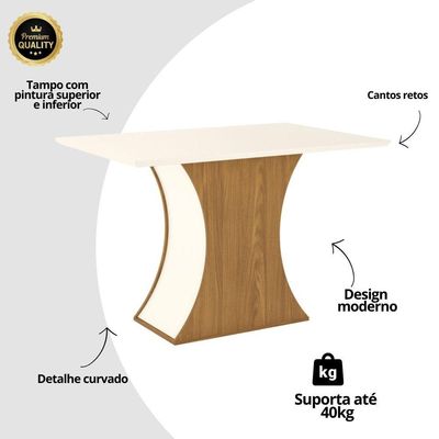 Mesa De Jantar 4 Lugares 120cm - Luiza - Nature - Off White