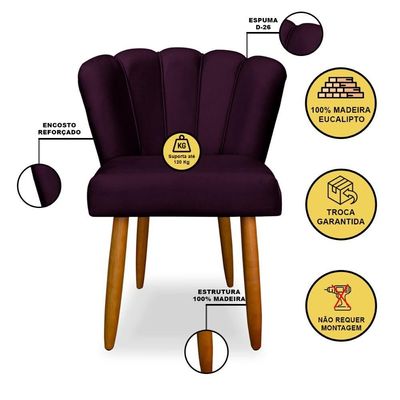 Kit 02 Cadeiras Para Mesa De Jantar Flor Pés Palito Balaqui Decor Roxo