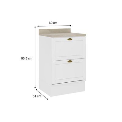 Balcão De Cozinha Modulado Com Tampo Bella 2610 Com 2 Gavetas 60cm Branco