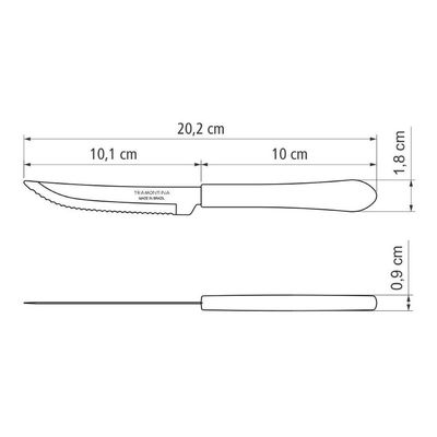 Kit 12 Facas De Mesa Churrasco Tramontina Leme Inox Cabo Preto