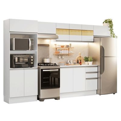 Armário De Cozinha Completa 100% MDF 310 Cm Smart 01 Branco