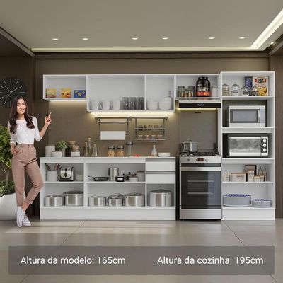 Armário De Cozinha Completa 100% MDF 310 Cm Smart 02 Xa Branco