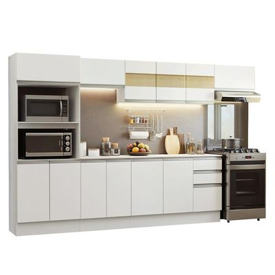 Armário De Cozinha Completa 100% MDF 310 Cm Smart 02 Branco