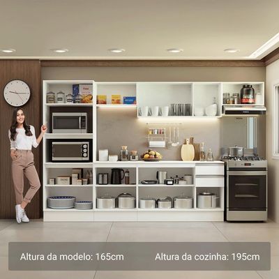 Armário De Cozinha Completa 100% MDF 310 Cm Smart 02 Branco