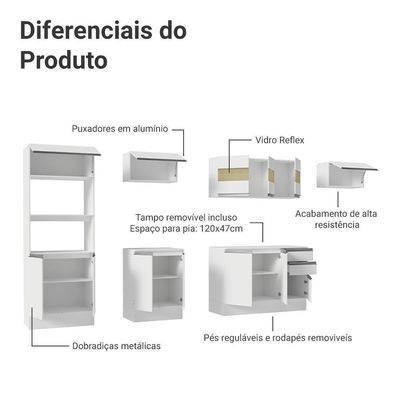 Armário De Cozinha Completa 100% MDF 310 Cm Smart 02 Branco